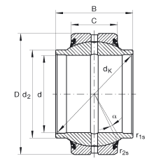 關節軸承 GE60-HO-2RS, 根據 DIN ISO 12 240-1 標準, 需維護，兩側唇密封