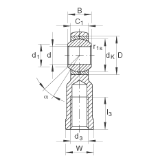 桿端軸承 GIKR10-PB, 根據(jù) DIN ISO 12 240-4 標(biāo)準(zhǔn)，帶右旋內(nèi)螺紋，需維護(hù)
