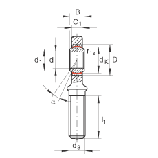 桿端軸承 GAR50-UK-2RS, 根據(jù) DIN ISO 12 240-4 標準，帶右旋外螺紋，免維護，兩側(cè)唇密封