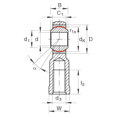 桿端軸承 GIKR14-PW, 根據 DIN ISO 12 240-4 標準，帶右旋內螺紋，需維護
