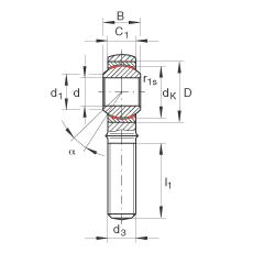 桿端軸承 GAKR20-PW, 根據 DIN ISO 12 240-4 標準，帶右旋外螺紋，需維護