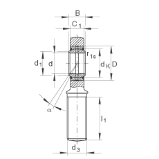 桿端軸承 GAR50-DO-2RS, 根據(jù) DIN ISO 12 240-4 標準，帶右旋外螺紋，需維護，兩側(cè)唇密封