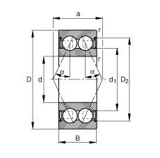 角接觸球軸承 3810-B-2Z-TVH, 雙列，雙側間隙密封，接觸角 α = 25°