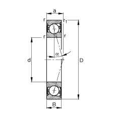 主軸軸承 B7002-C-2RSD-T-P4S, 調節，成對安裝，接觸角 α = 15°，兩側唇密封，非接觸，加嚴公差