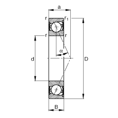 主軸軸承 B7007-E-2RSD-T-P4S, 調節，成對安裝，接觸角 α = 25°，兩側唇密封，非接觸，限制公差